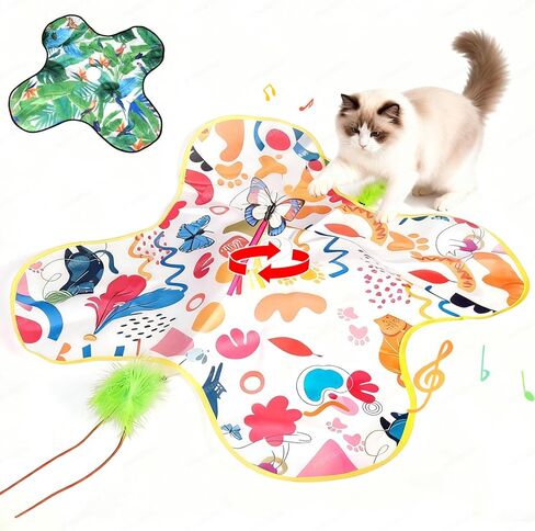 Cat Toys for Indoor Cats, 4in 1 Interactive Cat Toys Rechargeable with Butterfly, Feathers, Setaria Viridis, Real Animal Squeaky, Indoor Kitty Exercise Automatic Pet Toys with 2 Covers for All Breeds in Kuwait