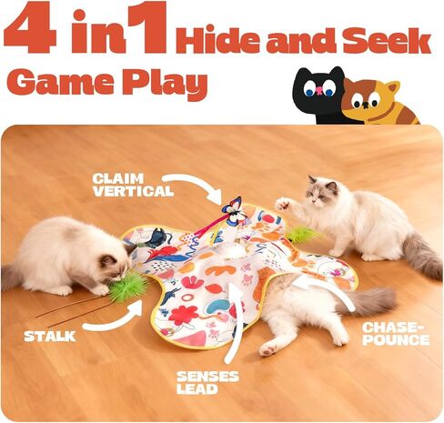 Cat Toys for Indoor Cats, 4in 1 Interactive Cat Toys Rechargeable with Butterfly, Feathers, Setaria Viridis, Real Animal Squeaky, Indoor Kitty Exercise Automatic Pet Toys with 2 Covers for All Breeds in Kuwait