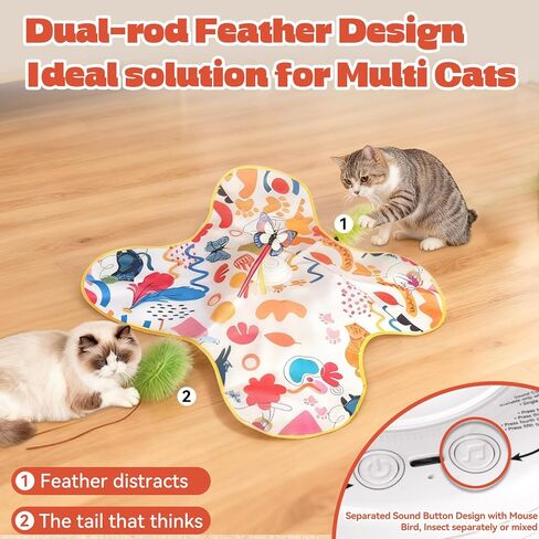 Cat Toys for Indoor Cats, 4in 1 Interactive Cat Toys Rechargeable with Butterfly, Feathers, Setaria Viridis, Real Animal Squeaky, Indoor Kitty Exercise Automatic Pet Toys with 2 Covers for All Breeds in Kuwait