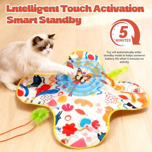Cat Toys for Indoor Cats, 4in 1 Interactive Cat Toys Rechargeable with Butterfly, Feathers, Setaria Viridis, Real Animal Squeaky, Indoor Kitty Exercise Automatic Pet Toys with 2 Covers for All Breeds in Kuwait