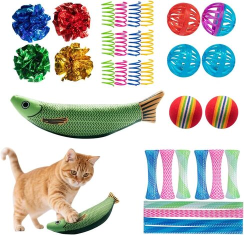 Cat Toys 33 Pack - Delightful Interactive Variety Set for Cats & Kittens with Catnip Toy, Crinkle Balls, Cat Ball Toys, Springs to Reduce Anxiety & Destructive Behaviour in Kuwait