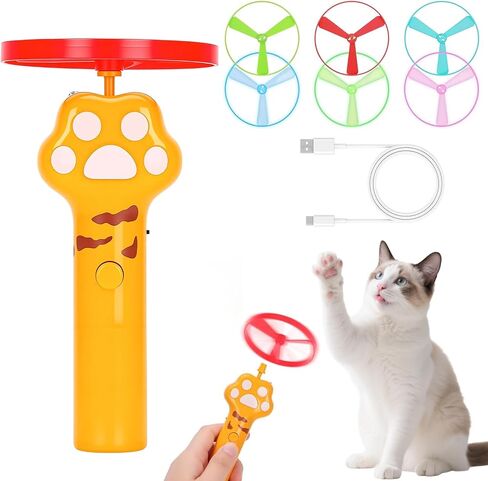 Cat Fetch Toy, Rechargeable Flying Disc Launcher Toy with 6 Flying Discs, Cat Toy Launcher, Flying Bird Cat Toy, Cat Interactive Toys for Outdoor and Indoor (White) in Kuwait