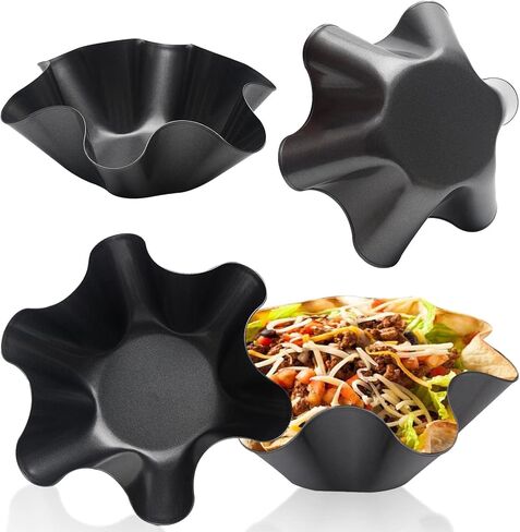 Taco Salad Bowl Maker Molds, 4 Packs Non Stick Carbon Steel Baking Bowls Tortilla Bowl Maker Shell Pans Taco Shell Maker, 16.5x7.5x6cm/6.5x2.95x2.36in (Black) in Kuwait