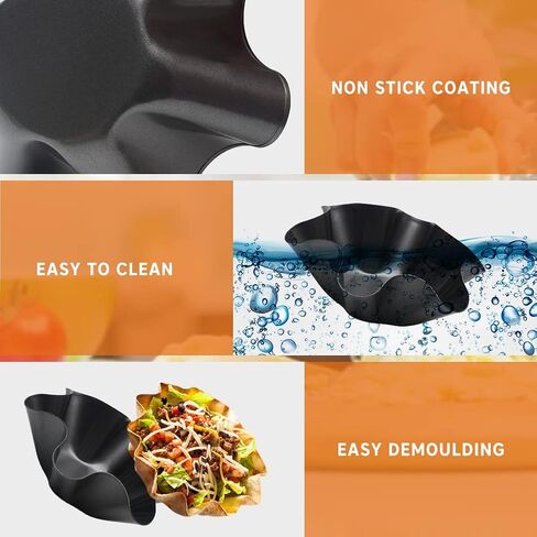 Taco Salad Bowl Maker Molds, 4 Packs Non Stick Carbon Steel Baking Bowls Tortilla Bowl Maker Shell Pans Taco Shell Maker, 16.5x7.5x6cm/6.5x2.95x2.36in (Black) in Kuwait