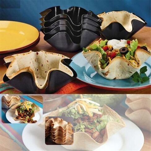 Taco Salad Bowl Maker Molds, 4 Packs Non Stick Carbon Steel Baking Bowls Tortilla Bowl Maker Shell Pans Taco Shell Maker, 16.5x7.5x6cm/6.5x2.95x2.36in (Black) in Saudi Arabia
