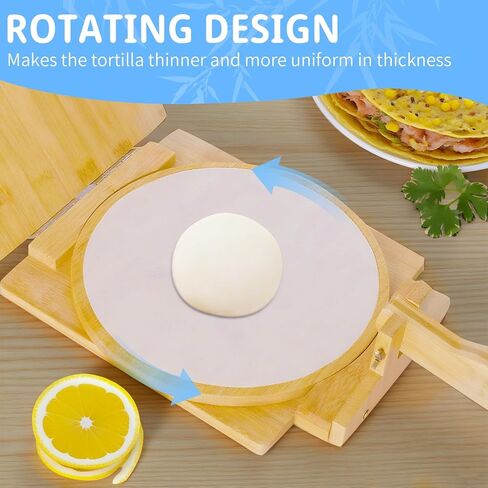 Wooden Tortilla Press,10 Inches Rotatable Prensa Para Tortillas with Bamboo Tortilla Press,Rolling Pin and 50 Pcs Parchment Paper for Homemade Mexican Tortillera, Pataconera, Burritos and Dough Press in Kuwait