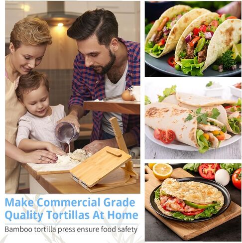 Wooden Tortilla Press,10 Inches Rotatable Prensa Para Tortillas with Bamboo Tortilla Press,Rolling Pin and 50 Pcs Parchment Paper for Homemade Mexican Tortillera, Pataconera, Burritos and Dough Press in Kuwait