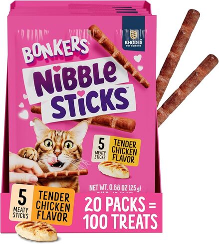 Bonkers Nibble Sticks Soft & Meaty Tender Chicken Flavor Cat Treats, 5 Sticks (Pack of 20) in Kuwait