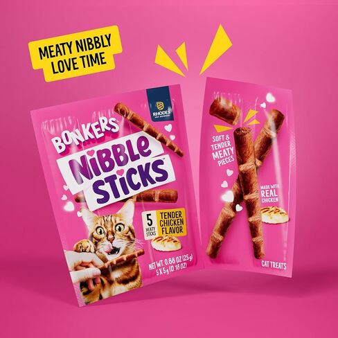 Bonkers Nibble Sticks Soft & Meaty Tender Chicken Flavor Cat Treats, 5 Sticks (Pack of 20) in Kuwait