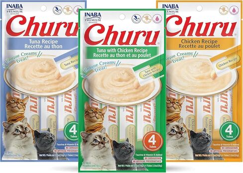 INABA Churu Lickable Purée Natural Cat يعامل التونة والدجاج 3 نكهات متنوعة من 12 أنبوبًا in Kuwait