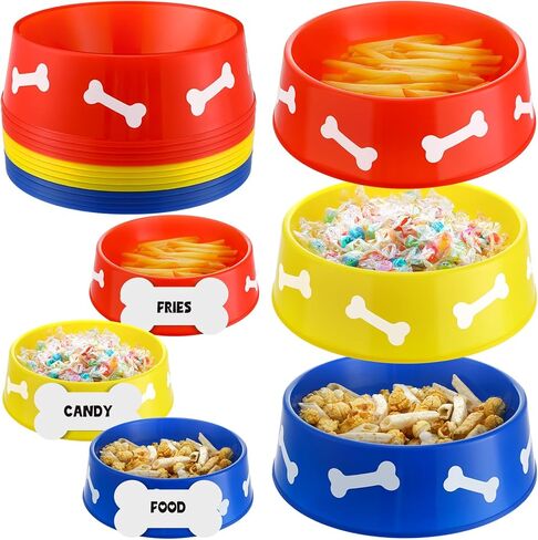 CroBlissful 12 Pack Dog Paw Plastic Bowls Dog Theme Birthday Decoration Party Supplies Blue Yellow Snack Bowls Plates Puppy Food Trays with Bone Cards for Party Favors Table Centerpieces(Red) in Saudi Arabia