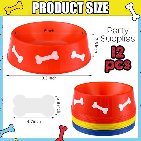 CroBlissful 12 Pack Dog Paw Plastic Bowls Dog Theme Birthday Decoration Party Supplies Blue Yellow Snack Bowls Plates Puppy Food Trays with Bone Cards for Party Favors Table Centerpieces(Red) in Saudi Arabia