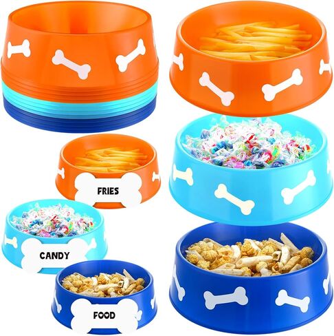 CroBlissful 12 Pack Dog Paw Plastic Bowls Dog Theme Birthday Decoration Party Supplies Blue Yellow Snack Bowls Plates Puppy Food Trays with Bone Cards for Party Favors Table Centerpieces(Red) in Saudi Arabia