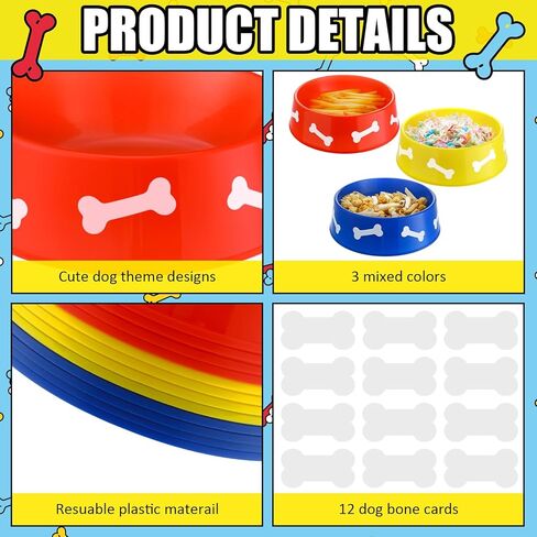 CroBlissful 12 Pack Dog Paw Plastic Bowls Dog Theme Birthday Decoration Party Supplies Blue Yellow Snack Bowls Plates Puppy Food Trays with Bone Cards for Party Favors Table Centerpieces(Red) in Saudi Arabia