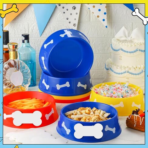 CroBlissful 12 Pack Dog Paw Plastic Bowls Dog Theme Birthday Decoration Party Supplies Blue Yellow Snack Bowls Plates Puppy Food Trays with Bone Cards for Party Favors Table Centerpieces(Red) in Saudi Arabia