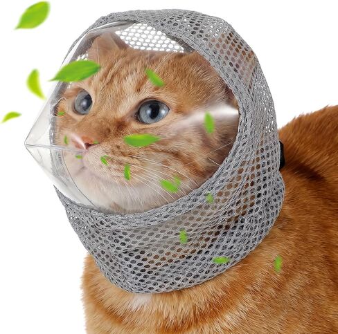 Adjustable Cat Muzzle for Grooming Biting Prevention Breathable TPU Cats Pet Head Cover Cats Helmet for Grooming with Transparent Anti-Bite Bubble Muzzle for Nail Trimming Bathing Vet Visits(M) in Kuwait