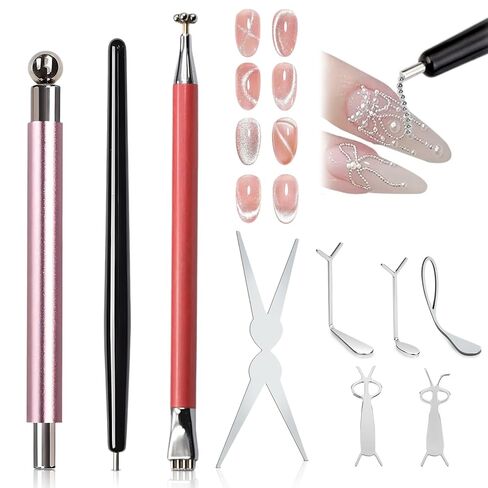 9-Piece Cat Eye Magnet, Different styles cateye magnet for nails, Cateye Magnet for Nails Kit for Creating Flowers French Hearts Rabbit Designs, nail magnet Kit Home DIY Salon Essentials in Kuwait