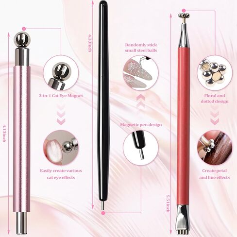 9-Piece Cat Eye Magnet, Different styles cateye magnet for nails, Cateye Magnet for Nails Kit for Creating Flowers French Hearts Rabbit Designs, nail magnet Kit Home DIY Salon Essentials in Saudi Arabia