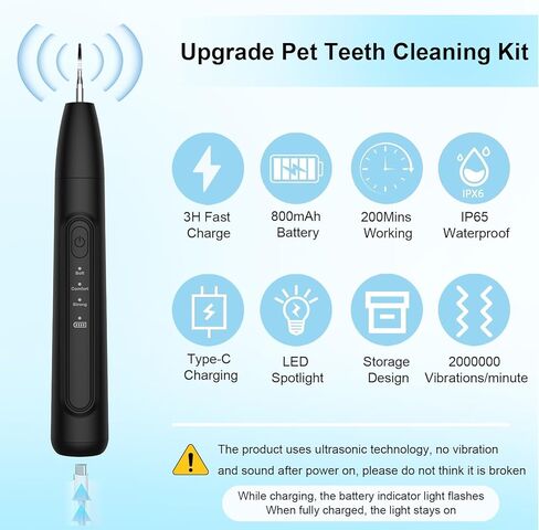 Ultrasonic Dog Plaque Remover Tool, 3 Modes Plaque and Tartar Remover for Dogs, Low Noise Sonic Dog Tartar Remover Dogs Plaque Remover with Toothbrush 2 Cleaning Head for Pet Dental Care, Black in Saudi Arabia