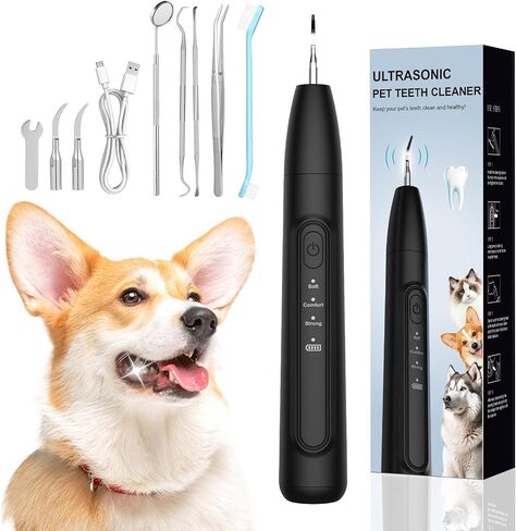 Ultrasonic Dog Plaque Remover Tool, 3 Modes Plaque and Tartar Remover for Dogs, Low Noise Sonic Dog Tartar Remover Dogs Plaque Remover with Toothbrush 2 Cleaning Head for Pet Dental Care, Black in Saudi Arabia
