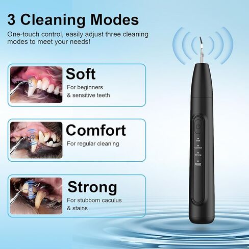 Ultrasonic Dog Plaque Remover Tool, 3 Modes Plaque and Tartar Remover for Dogs, Low Noise Sonic Dog Tartar Remover Dogs Plaque Remover with Toothbrush 2 Cleaning Head for Pet Dental Care, Black in Saudi Arabia