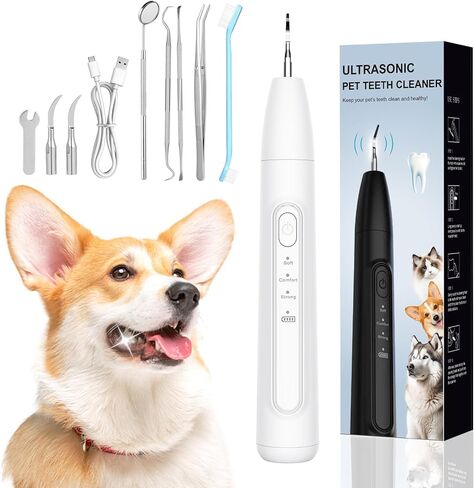 Ultrasonic Dog Plaque Remover Tool, 3 Modes Plaque and Tartar Remover for Dogs, Low Noise Sonic Dog Tartar Remover Dogs Plaque Remover with Toothbrush 2 Cleaning Head for Pet Dental Care, Black in Saudi Arabia
