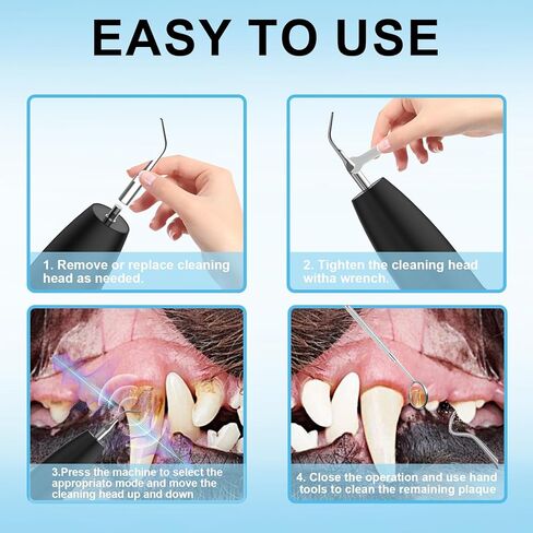 Ultrasonic Dog Plaque Remover Tool, 3 Modes Plaque and Tartar Remover for Dogs, Low Noise Sonic Dog Tartar Remover Dogs Plaque Remover with Toothbrush 2 Cleaning Head for Pet Dental Care, Black in Saudi Arabia