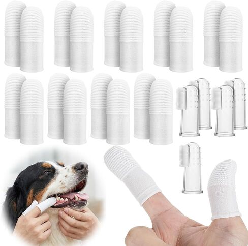 25Pcs Cat & Dog Toothbrush Soft Fabric Pet Finger Toothbrush Kit Washable & Reusable Oral Cleaning Wipes for Puppies Kittens at Home Dental Care (White and Clear) in Kuwait