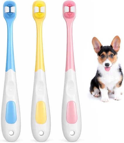 3 PCS Ultra Soft Puppy Toothbrush, Small Dog Toothbrush Mini Brush Head Cat & Pet Toothbrushes, Gentle Cat Tooth Brush Deep Teeth Cleaning, Dog Tooth Brushing Kit for Kitten and Tiny to Medium Pet in Kuwait