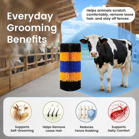 2PCS Livestock Scratching Brush for Horse, Heavy-Duty Post Grooming and Massage Scratch Brushes for Cow Donkey Goats Horse Sheep, with 8 Screws for Back Itch Relief & Keep Cleaning, 17" x 7.9" in Kuwait