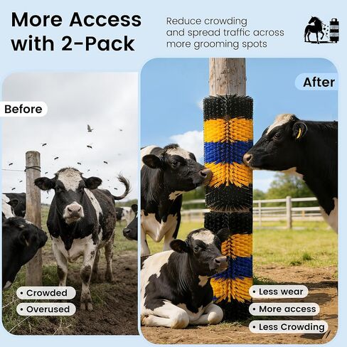 2PCS Livestock Scratching Brush for Horse, Heavy-Duty Post Grooming and Massage Scratch Brushes for Cow Donkey Goats Horse Sheep, with 8 Screws for Back Itch Relief & Keep Cleaning, 17" x 7.9" in Kuwait