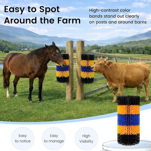 2PCS Livestock Scratching Brush for Horse, Heavy-Duty Post Grooming and Massage Scratch Brushes for Cow Donkey Goats Horse Sheep, with 8 Screws for Back Itch Relief & Keep Cleaning, 17" x 7.9" in Kuwait