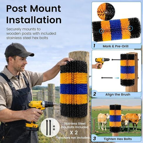 2PCS Livestock Scratching Brush for Horse, Heavy-Duty Post Grooming and Massage Scratch Brushes for Cow Donkey Goats Horse Sheep, with 8 Screws for Back Itch Relief & Keep Cleaning, 17" x 7.9" in Kuwait