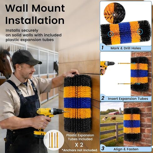 2PCS Livestock Scratching Brush for Horse, Heavy-Duty Post Grooming and Massage Scratch Brushes for Cow Donkey Goats Horse Sheep, with 8 Screws for Back Itch Relief & Keep Cleaning, 17" x 7.9" in Kuwait