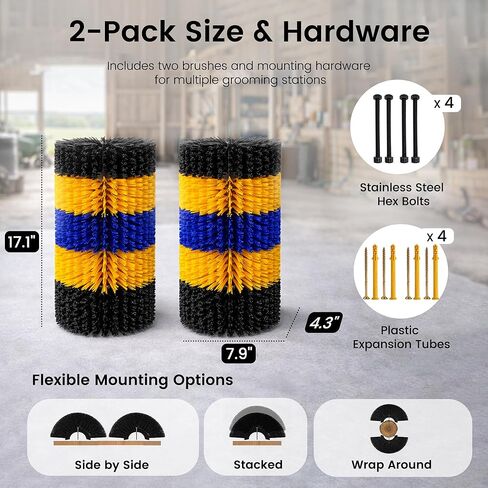 2PCS Livestock Scratching Brush for Horse, Heavy-Duty Post Grooming and Massage Scratch Brushes for Cow Donkey Goats Horse Sheep, with 8 Screws for Back Itch Relief & Keep Cleaning, 17" x 7.9" in Kuwait