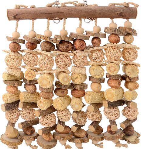 Macaw Toy, Parrot Toys for Large Birds, 14.5 Inch Extra Large Bird Chewing Toy Wall with Natural Wood, Corn Cobs and Rattan Balls, Hanging Foraging Cage Accessories for African Grey, Cockatoos in Kuwait