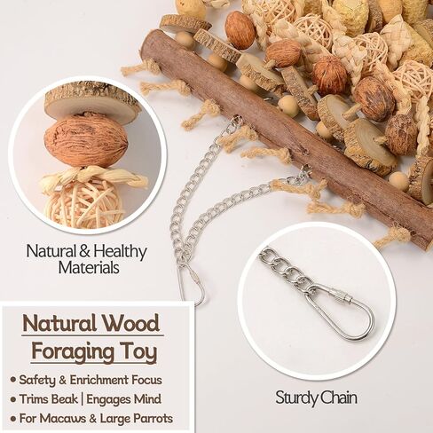 Macaw Toy, Parrot Toys for Large Birds, 14.5 Inch Extra Large Bird Chewing Toy Wall with Natural Wood, Corn Cobs and Rattan Balls, Hanging Foraging Cage Accessories for African Grey, Cockatoos in Kuwait