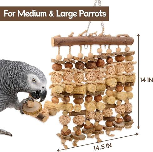 Macaw Toy, Parrot Toys for Large Birds, 14.5 Inch Extra Large Bird Chewing Toy Wall with Natural Wood, Corn Cobs and Rattan Balls, Hanging Foraging Cage Accessories for African Grey, Cockatoos in Kuwait