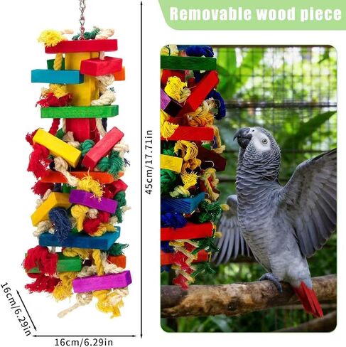 Parrot Toys for Large Birds, Natural Wood Multicolor Durable Chew Toys for Macaws, African Grey & Amazon Parrots, Ideal Pet Gift in Kuwait