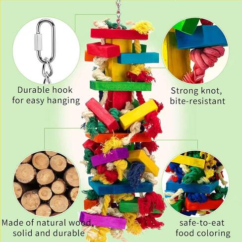 Parrot Toys for Large Birds, Natural Wood Multicolor Durable Chew Toys for Macaws, African Grey & Amazon Parrots, Ideal Pet Gift in Kuwait