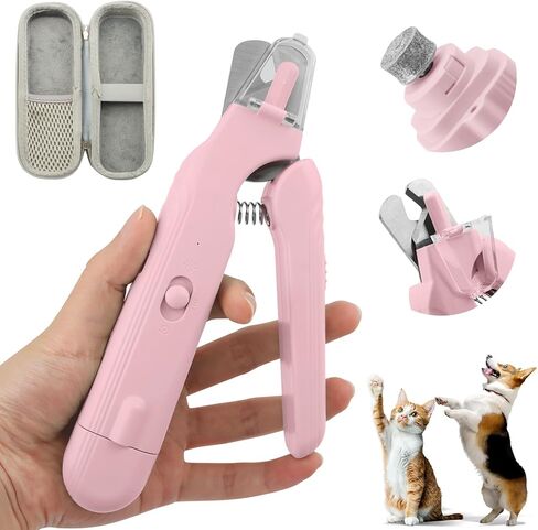 2-in-1 Dog Nail Grinder & Dog Nail Clippers Trimmers, Dogs Trimmer with LED Light + Splash Guard + Storage Case, Pet Claw Clippers for Dogs Cats, USB Rechargeable (Pink) in Kuwait