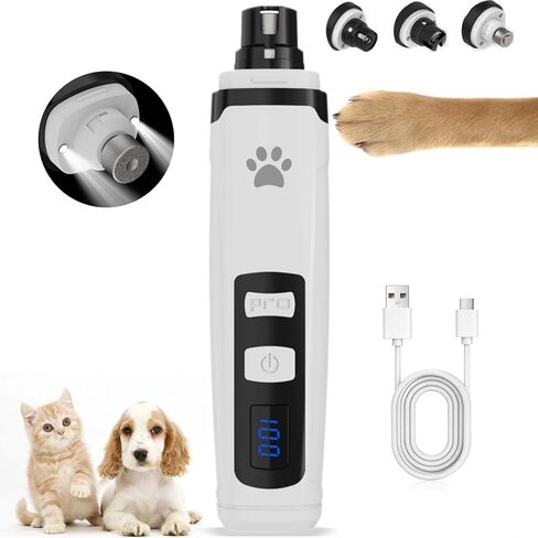 Dog Nail Grinder with 2 LED Lights, Upgraded 2-Speed Rechargeable Pet Nail Trimmer Quiet for Paw Grooming, Powerful Painless Nail Clipper Kit for Small, Medium, Large Dogs & Cats in Kuwait