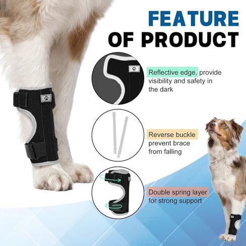 Dog Front Leg Brace with Removable Metal Springs- Adjustable Reflective Ankle Wrap for Dogs, Anti-Slip Reverse-Buckle Design Dog Splint Front Leg for Arthritis, Sprains, Injury Recovery (Black, M) in Saudi Arabia