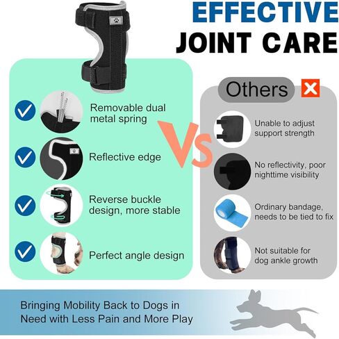 Dog Front Leg Brace with Removable Metal Springs- Adjustable Reflective Ankle Wrap for Dogs, Anti-Slip Reverse-Buckle Design Dog Splint Front Leg for Arthritis, Sprains, Injury Recovery (Black, M) in Saudi Arabia