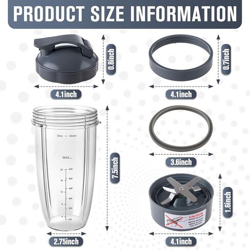 أكواب بديلة لقطع غيار Nutribullet، أكواب خلاط 32oz، أكواب بديلة للخلاط متوافقة مع NutriBullet 600w/900w in Kuwait