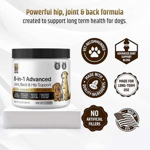 PetriGuard | Advanced Hip, Back & Joint Supplement for Dogs | Ultra Strength Formula w/ 8 Active Ingredients | USA Made & Veterinarian Approved | Glucosamine, Turmeric, MSM + 5 More - 120 Chews in Kuwait