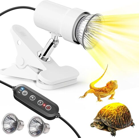Moonorange Reptile Heat Lamp, Rotatable UVA/UVB Light with 2pcs Basking Bulbs (25W + 35W), Suitable for Turtle, Lizard, Bearded Dragon, Snake, Reptiles (Black) in Kuwait