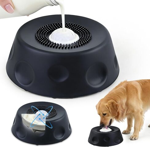 Dog Liquid Slow Feeder Bowl with Rolling Ball, Slow Feeder Bowl for Liquid Treats, Non-Spill Dog Licking Bowl Designed for Anxiety Relief, Interactive Dog Licking Toy, Black in Kuwait