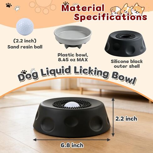 Dog Liquid Slow Feeder Bowl with Rolling Ball, Slow Feeder Bowl for Liquid Treats, Non-Spill Dog Licking Bowl Designed for Anxiety Relief, Interactive Dog Licking Toy, Black in Kuwait