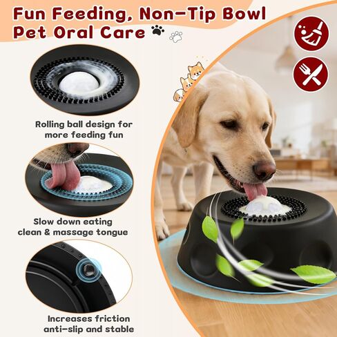Dog Liquid Slow Feeder Bowl with Rolling Ball, Slow Feeder Bowl for Liquid Treats, Non-Spill Dog Licking Bowl Designed for Anxiety Relief, Interactive Dog Licking Toy, Black in Kuwait